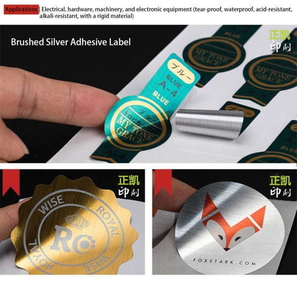 Custom brushed silver adhesive sticker for product sealing