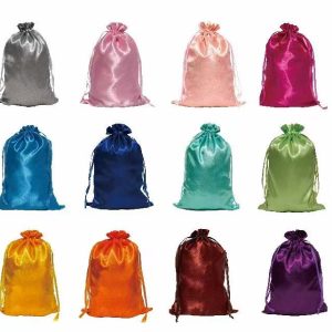 Assorted colorful satin drawstring wig bags for hair extension packaging