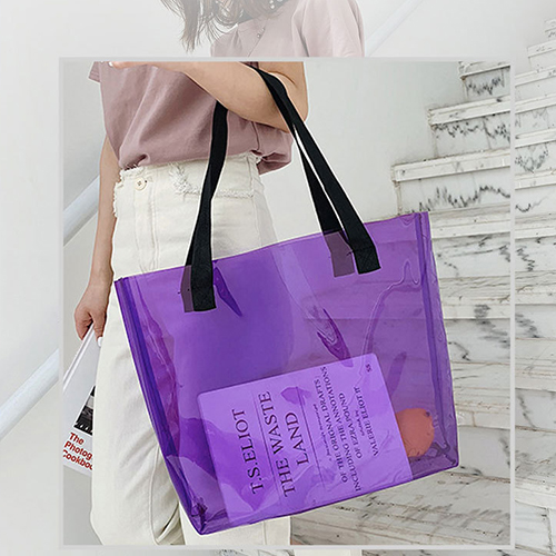 Assorted colorful transparent PVC carry bags for reusable shopping