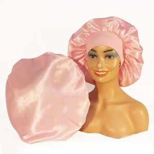 Pink satin night cap for wig and natural hair protection while sleeping