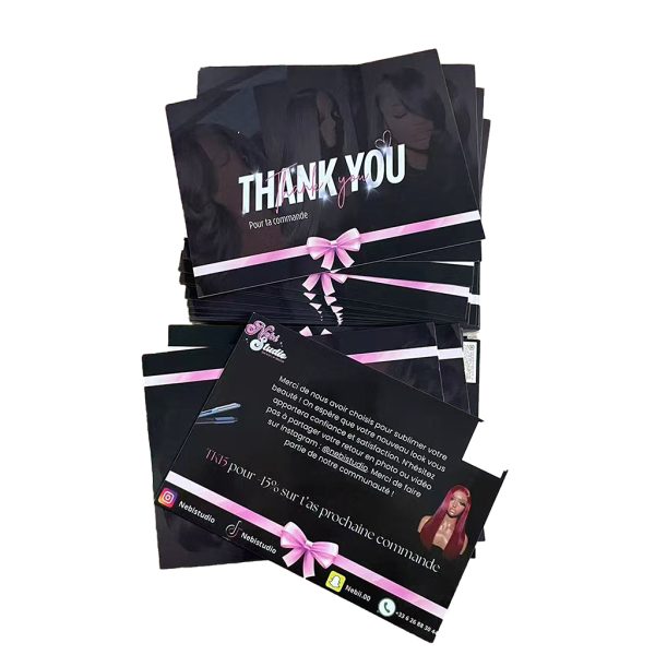 Black pink hair extension packaging thank you card